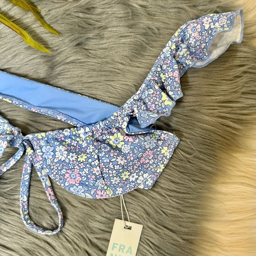 NWT Frankie’s Bikinis Blue Birdie Women’s Underwire Bikini Top Sz S
